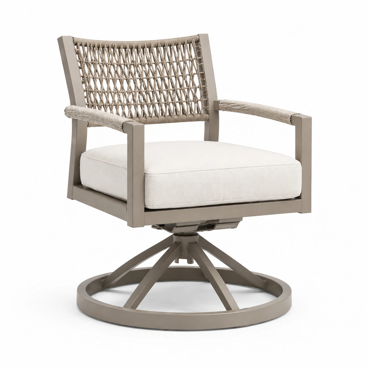 Drehbarer Sessel mit Kordelgeflecht, Taupe/Creme, 78 × 75 × 83 cm