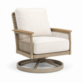 Drehbarer Outdoor-Sessel 83 × 82 × 92 cm mit Geflecht, Metallgestell und Polstern in Creme/Natur/Taupe