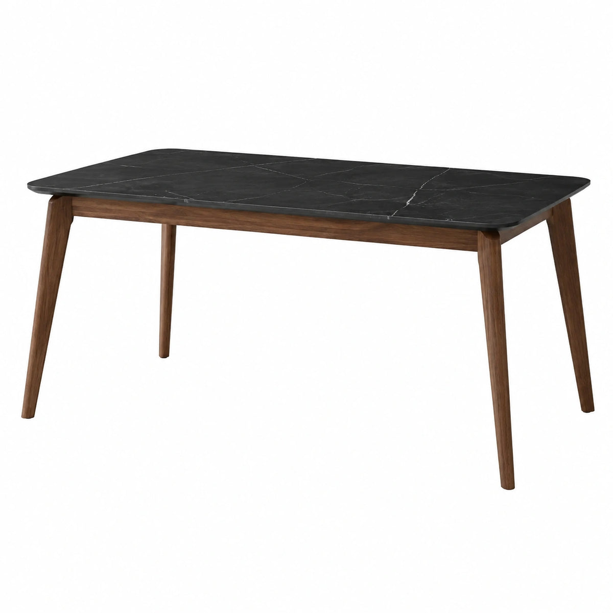 Esstisch 160 x 90 x 75 cm in Schwarz/Braun mit Tischplatte in Marmoroptik und Holzgestell
