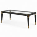 Rechteckiger Esstisch 180 × 90 × 76 cm mit getönter Glasplatte, Schwarz/Gold/Transparent