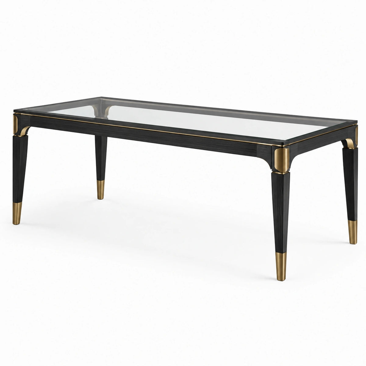 Rechteckiger Esstisch 180 × 90 × 76 cm mit getönter Glasplatte, Schwarz/Gold/Transparent