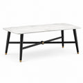 Rechteckiger Esstisch 140 × 80 × 75 cm in Weiß/Schwarz/Gold mit Marmoroptik und Metallgestell