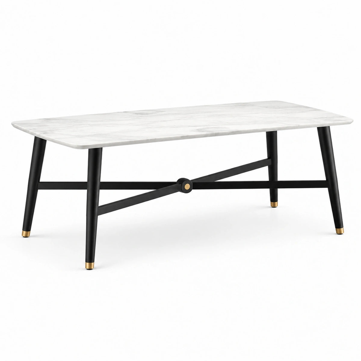 Rechteckiger Esstisch 140 × 80 × 75 cm in Weiß/Schwarz/Gold mit Marmoroptik und Metallgestell