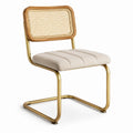 Esszimmerstuhl 50 x 55 x 82 cm mit Rattanrückenlehne, Holzrahmen und Metallgestell, Beige/Natur/Gold