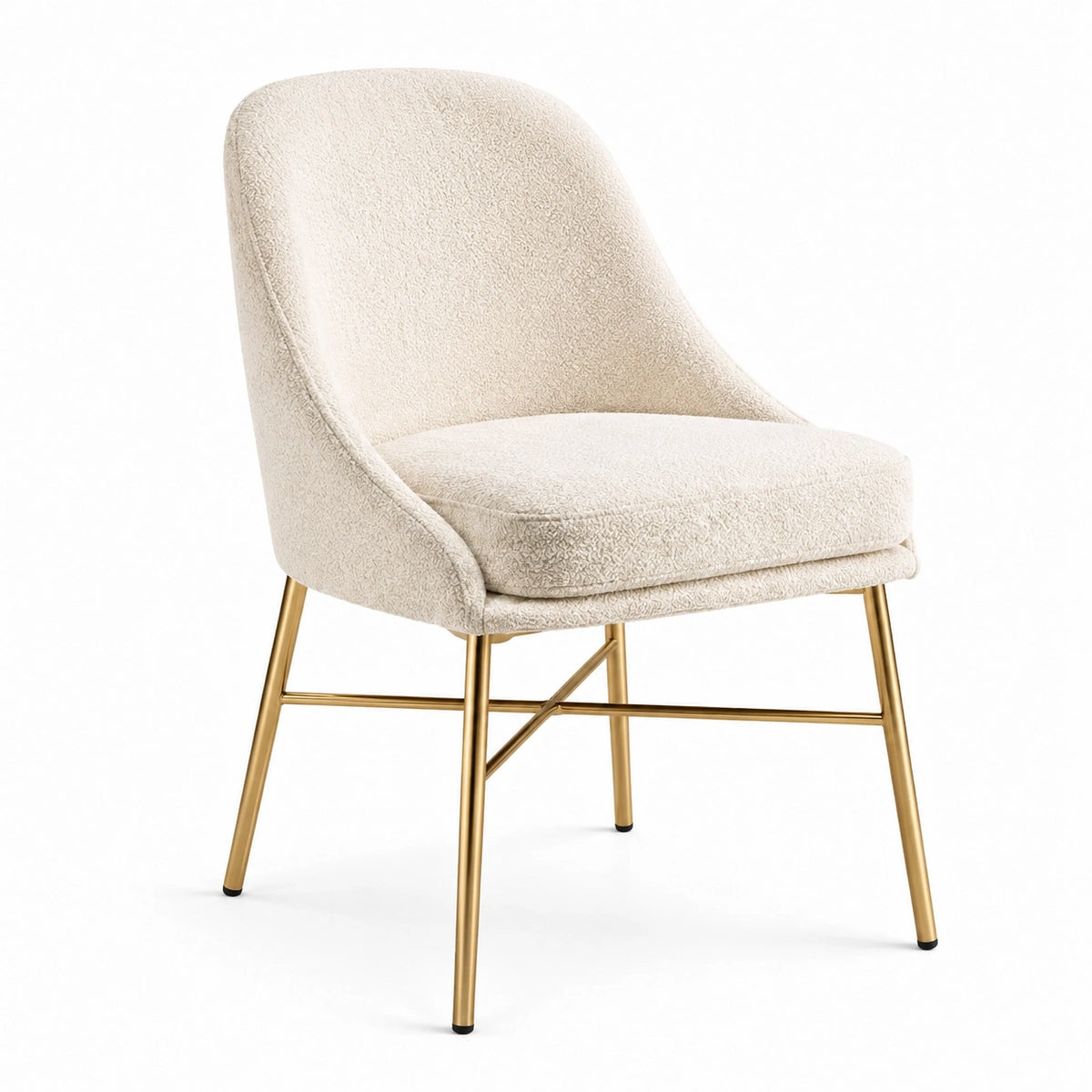 Gepolsterter Stuhl 60 x 62 x 82 cm in Bouclé-Creme mit goldfarbenem Metallgestell