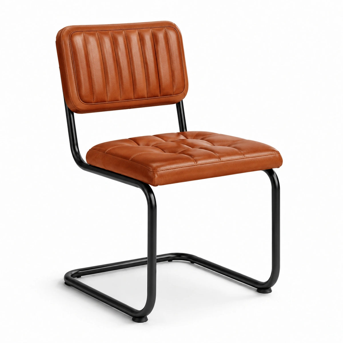 Freischwinger-Stuhl in Cognac/Schwarz aus Kunstleder und Stahl, 52 x 58 x 82 cm