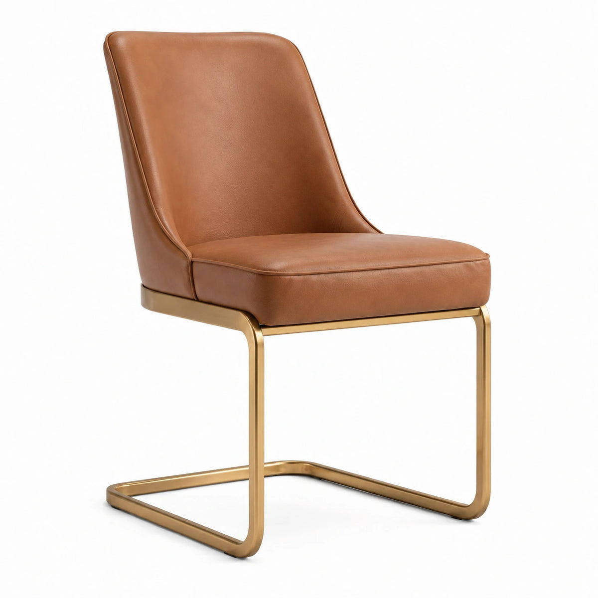 Moderner Freischwinger-Stuhl aus braunem Kunstleder mit goldfarbenem Metallgestell, 50 × 60 × 88 cm