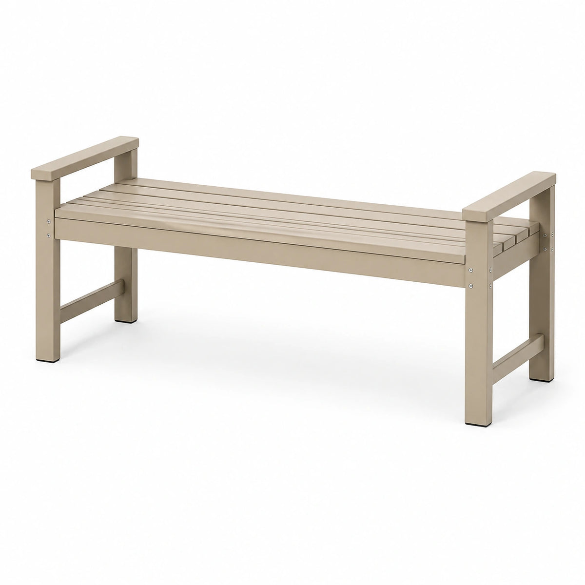 Moderne Gartenbank aus Metall mit Armlehnen, Beige, 150 × 60 × 85 cm