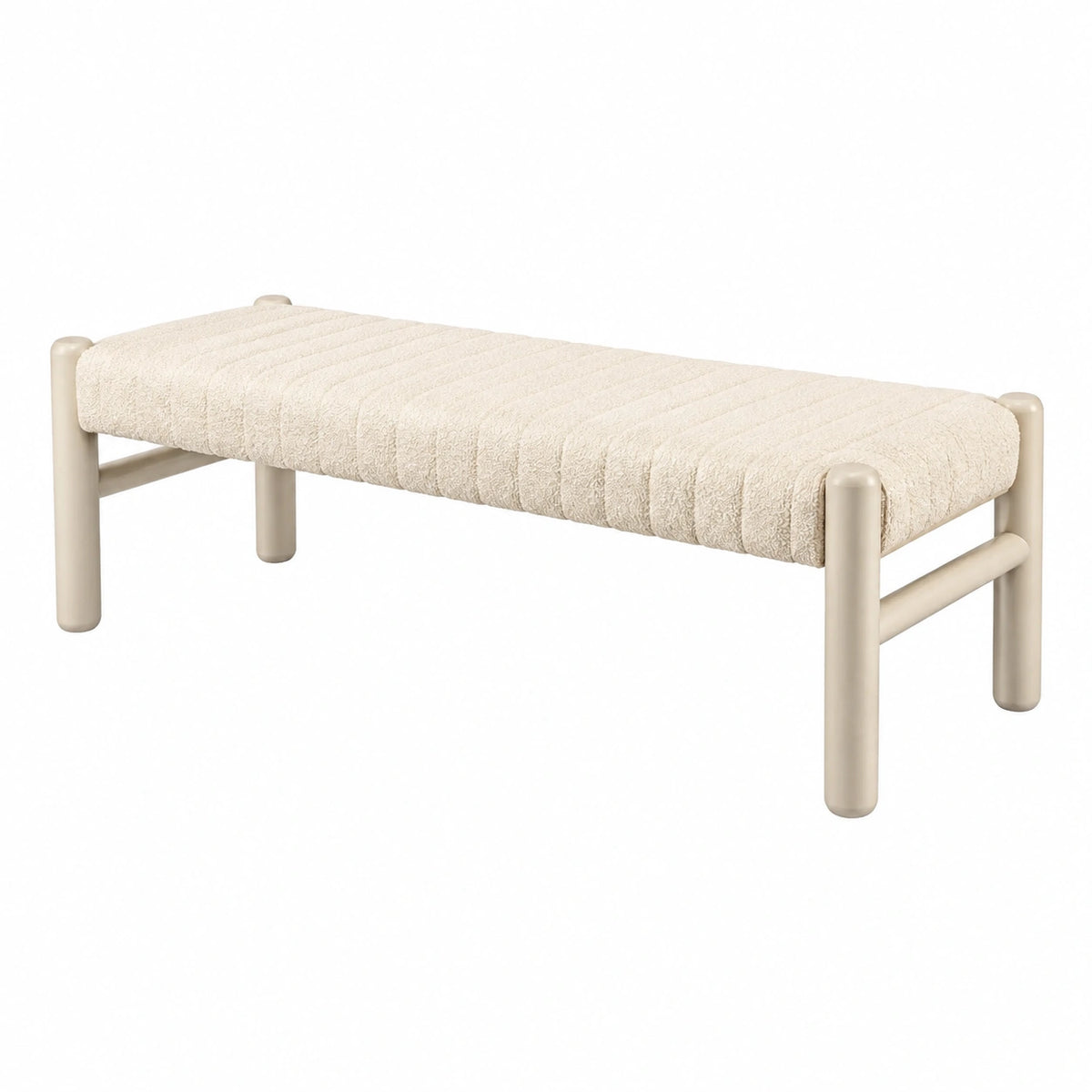 Gepolsterte Sitzbank 120 × 40 × 45 cm mit Bouclébezug und Metallgestell in Creme