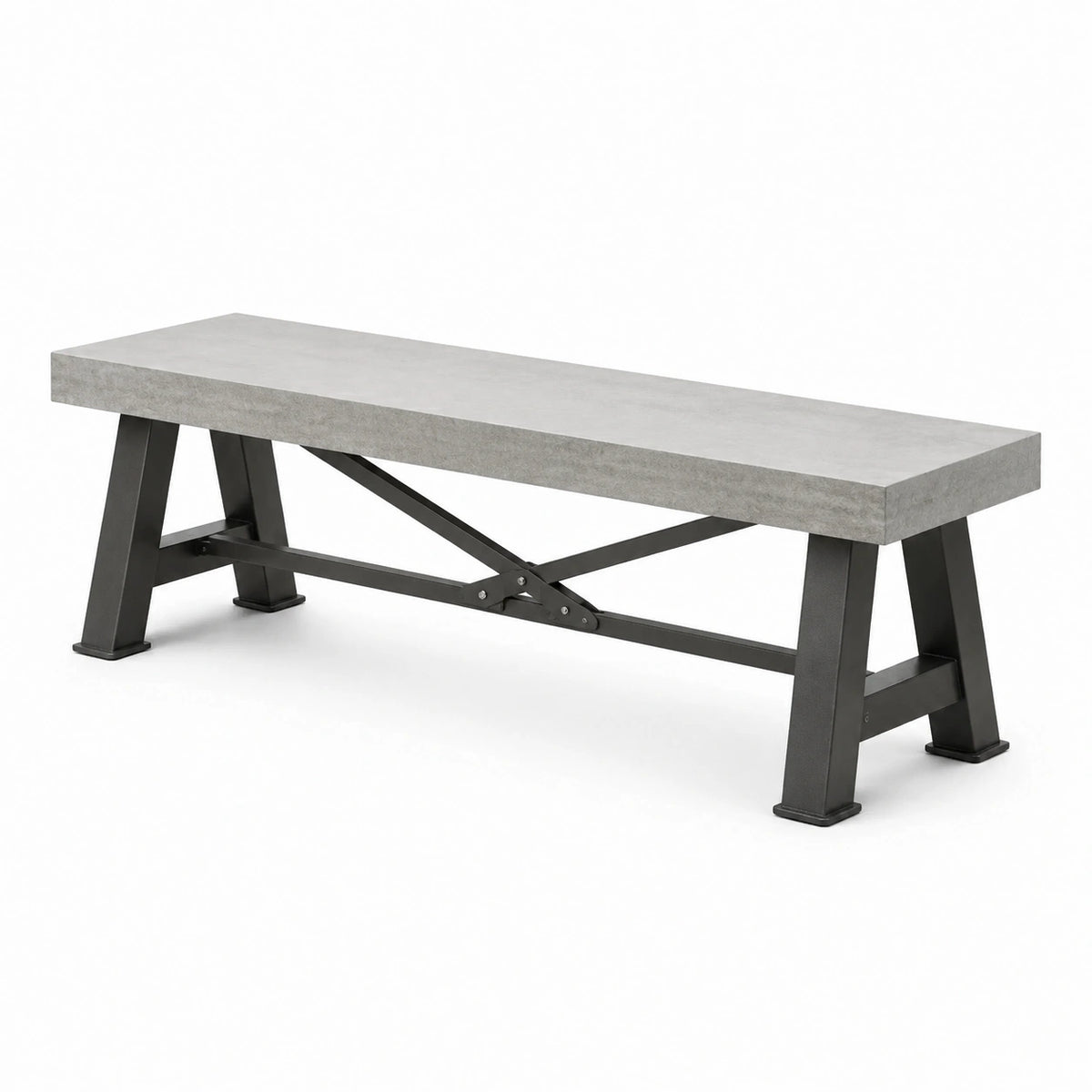 Sitzbank im Industriestil, 180 × 40 × 45 cm, Betonoptik Grau mit schwarzem Metallgestell