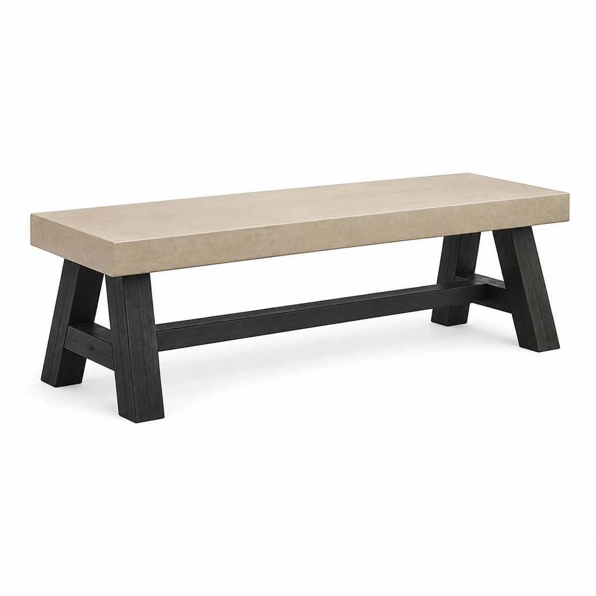 Gepolsterte Holz-Sitzbank mit Kunstlederbezug, Beige/Schwarz, 120 × 40 × 45 cm