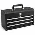 Abschließbarer Metallkoffer mit 3 Schubladen und Tragegriff, 50 × 25 × 30 cm, Schwarz/Silber