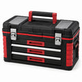 Werkzeugkoffer Schwarz/Rot, 52 × 28 × 30 cm, mit 3 Schubladen und 2 Sortierfächern
