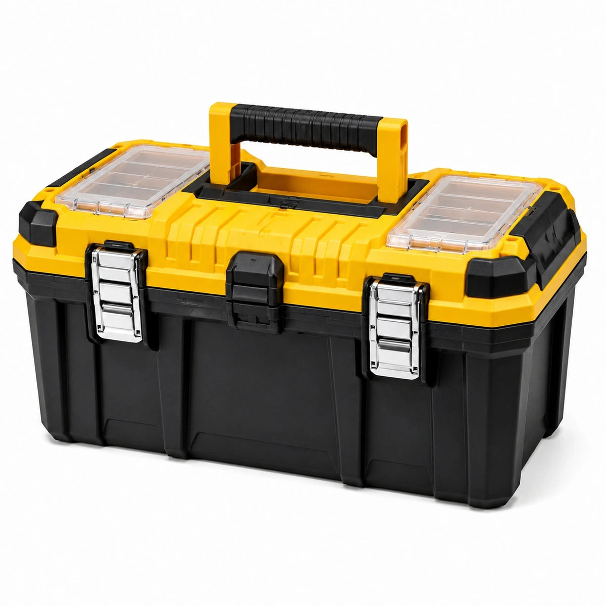Werkzeugkoffer 56 × 35 × 32 cm Gelb/Schwarz mit Tragegriff und transparenten Sortierfächern
