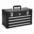 Metallkoffer mit 4 Schubladen, 52 × 26 × 35 cm, Schwarz/Silber, mit Tragegriff