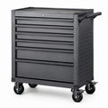 Schwarzer Stahl-Werkzeugwagen mit 7 Schubladen, Rollen und Schiebegriff, 77 × 46 × 97 cm