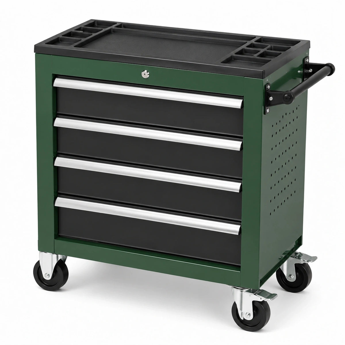 Stahl-Werkzeugwagen 76 x 46 x 96 cm mit 5 Schubladen, Rollen und Seitengriff, Grün/Schwarz/Silber