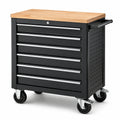 Werkzeugwagen aus Stahl in Schwarz/Naturholz, 76 × 46 × 97 cm, mit 6 Schubladen, Holzarbeitsplatte und Rollen